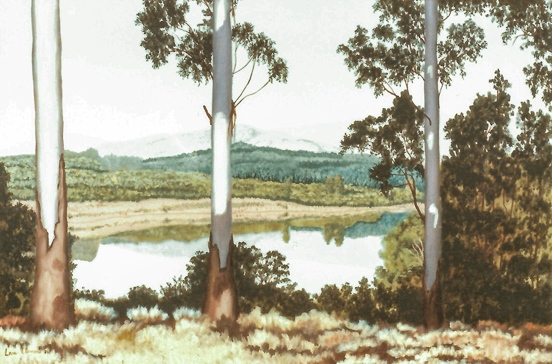 Leon's realistic painting - Bluegum Water Scene